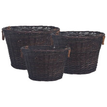 vidaXL 3 Piece Stackable Firewood Basket Set Dark Brown Willow Holder Carrier
