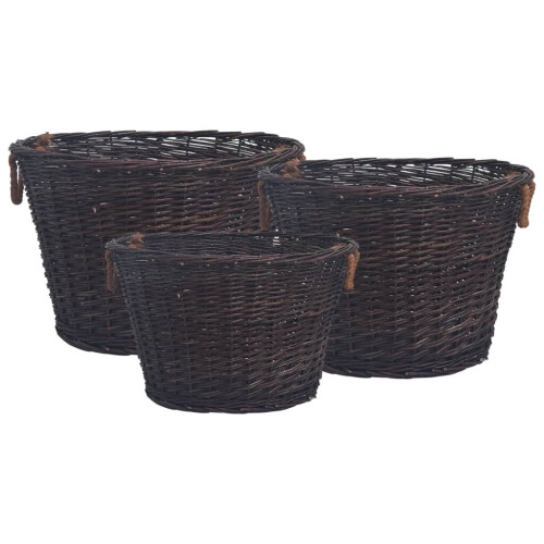 vidaXL 3 Piece Stackable Firewood Basket Set Dark Brown Willow Holder Carrier