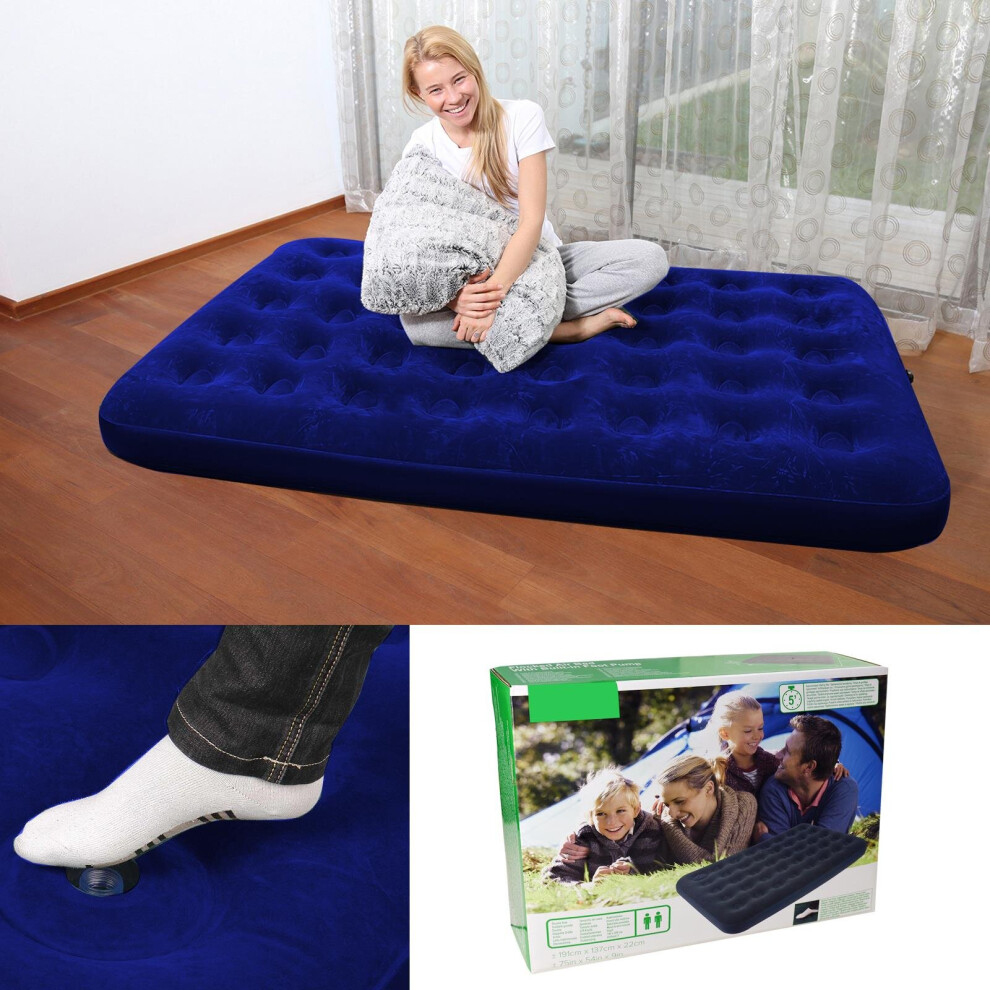 (Double) Luxury Air Bed Mattress Soft Flocked Inflatable Relaxing Airbed Pump Up Camping