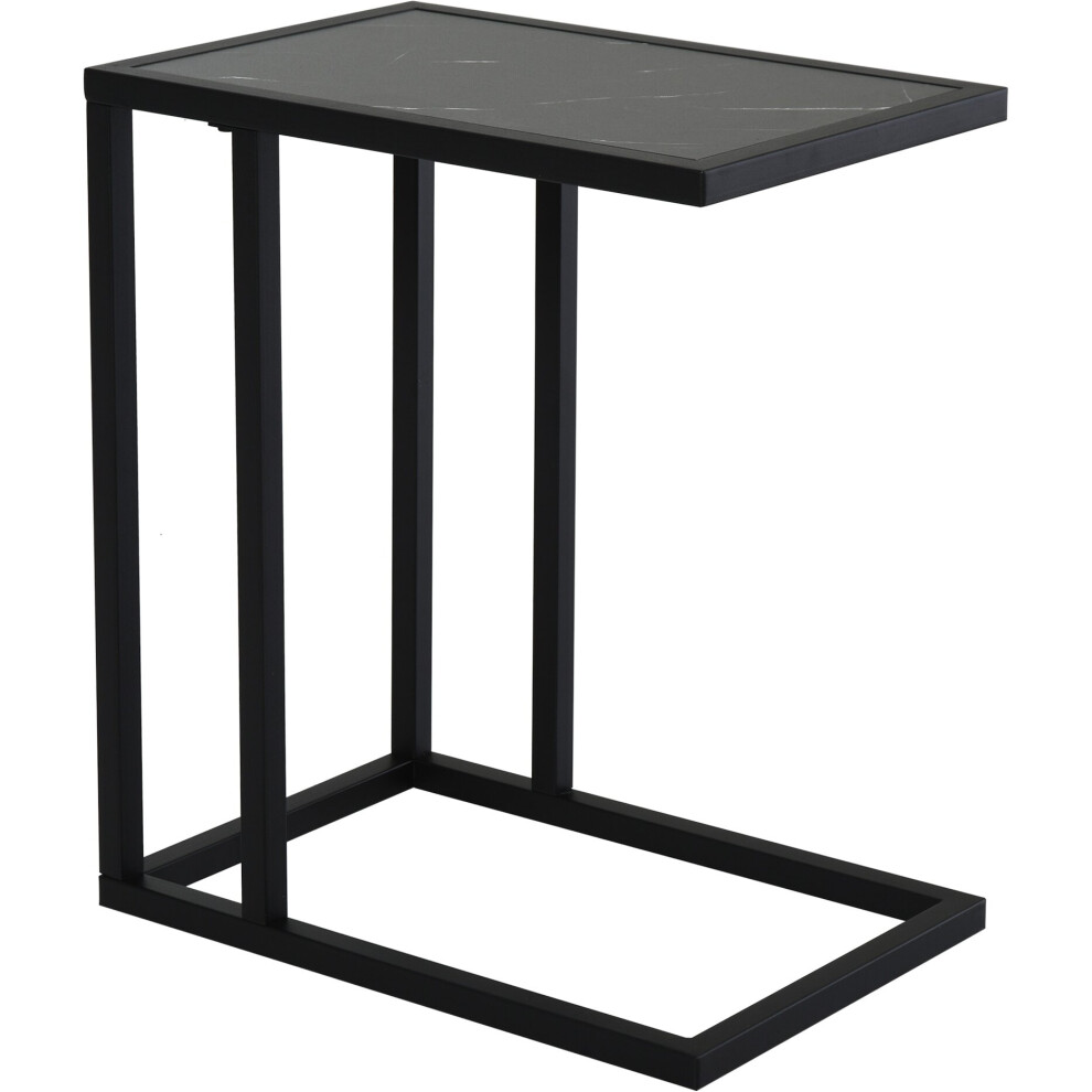 HOMCOM C Shape Side Table Marble-Effect Top Metal Frame Space-Saving