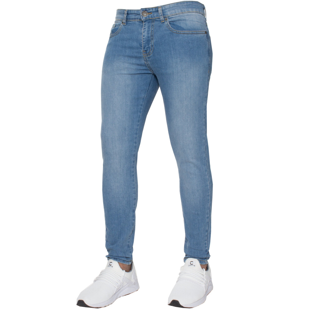 Ze Enzo (Light Stonewash, 34R) Mens Skinny Jeans Slim Fit Super Stretch Denim Pants Blue