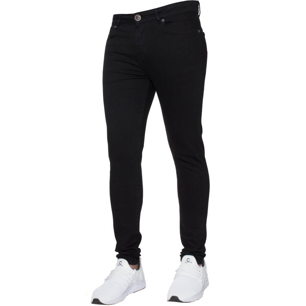 Ze Enzo (, 42S) Mens Skinny Jeans Slim Fit Super Stretch Denim Pants Black