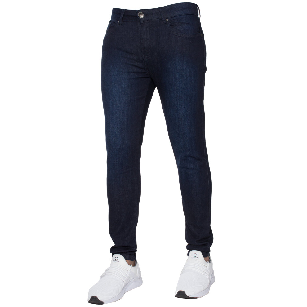 Ze Enzo (Dark Stonewash, 30L) Mens Skinny Jeans Slim Fit Super Stretch Denim Pants Blue