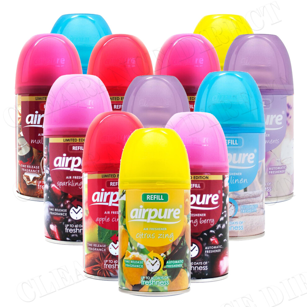 12 X AIRPURE AIR FRESHNER AUTOMATIC SPRAY REFILLS MIXED SCENTS 250 ML