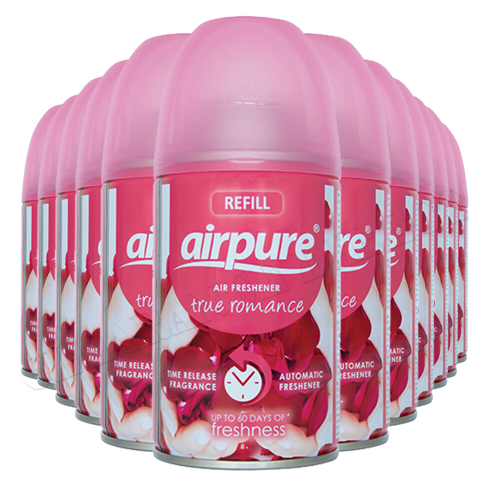 12 X AIRPURE AUTOMATIC SPRAY REFILLS 250ML TRUE ROMANCE