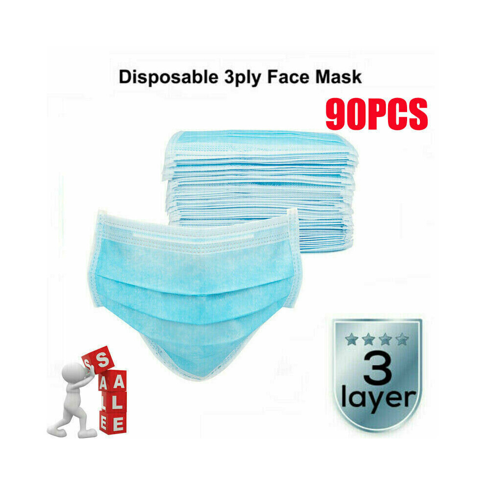 90Pcs Surgical Dust Virus Flu Protector Face Masks Disposable 3Ply 683546606280