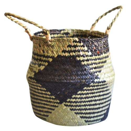 (22*20cm) Handmade Seagrass Belly Woven Basket Wickerwork Flowers Pot Home Decor