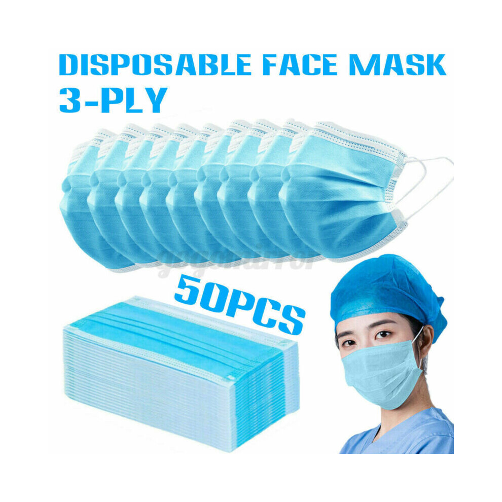 50 X Medical Surgical Dust Virus Flu Protector Face Masks Disposable 3Ply 683546606242