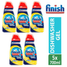 5 x Finish All In One Max Dishwasher Degreaser Fast Dissolving Gel Lemon 700 ml
