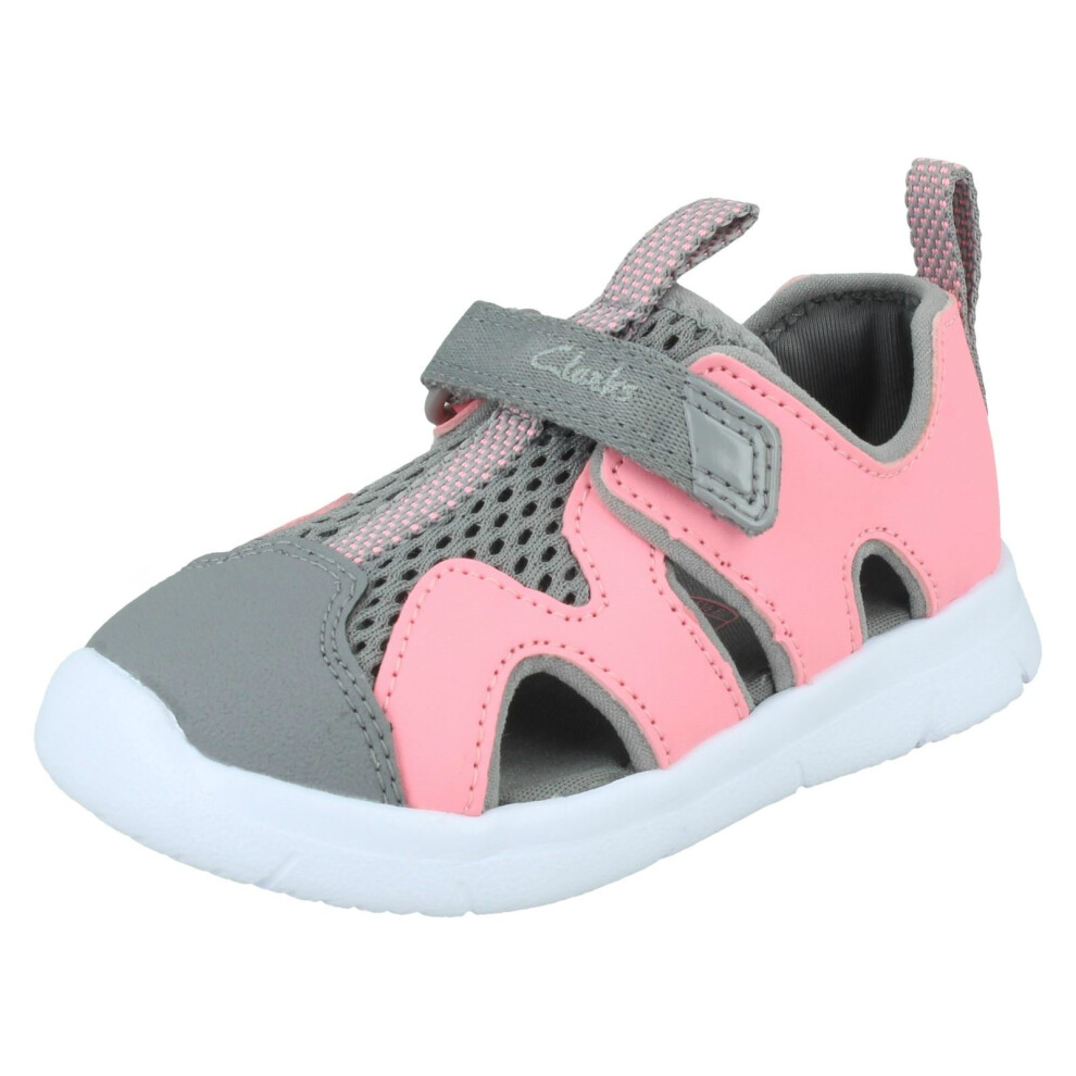 (Pink, UK 7.5 Infant) Childrens Clarks Casual Summer Sandals Ath Surf T - F Fit