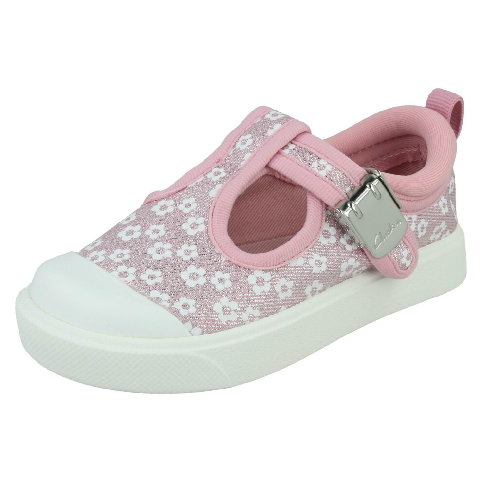 (Pink, UK 8 Child) Girls Clarks Casual T-Bar Shoes City Dance - F Fit