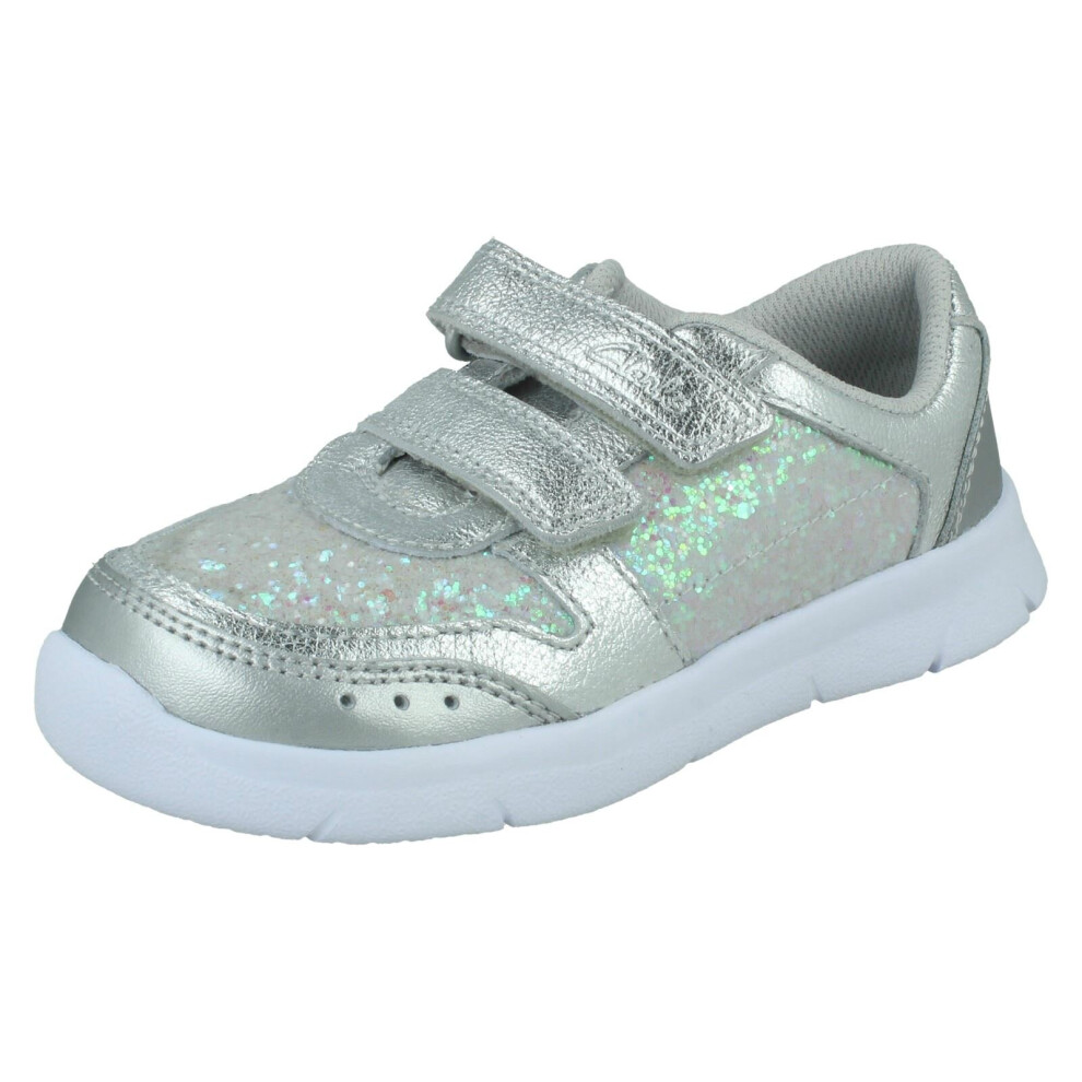 (Silver, UK 9 Child) Girls Clarks Lightweight Trainers ATH Sonar - G Fit