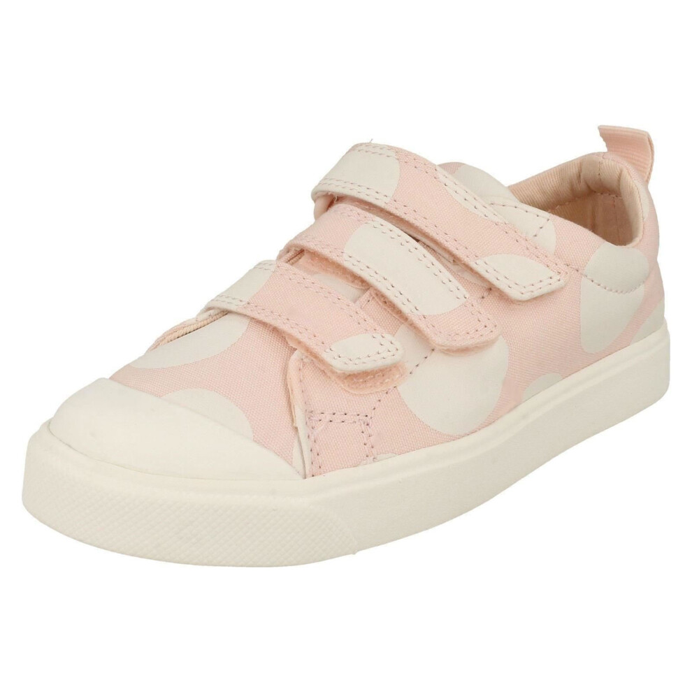 (Pink, UK 10 Child) Childrens Boys Girls Clarks Hook And Loop Canvas Shoes City Flare Lo K - F Fit