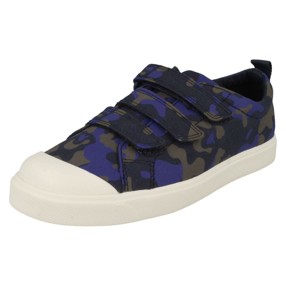 Clarks (Navy, Uk 2.5) Childrens Boys Girls Hook And Loop Canvas Shoes City Flare Lo K - F Fit Blue