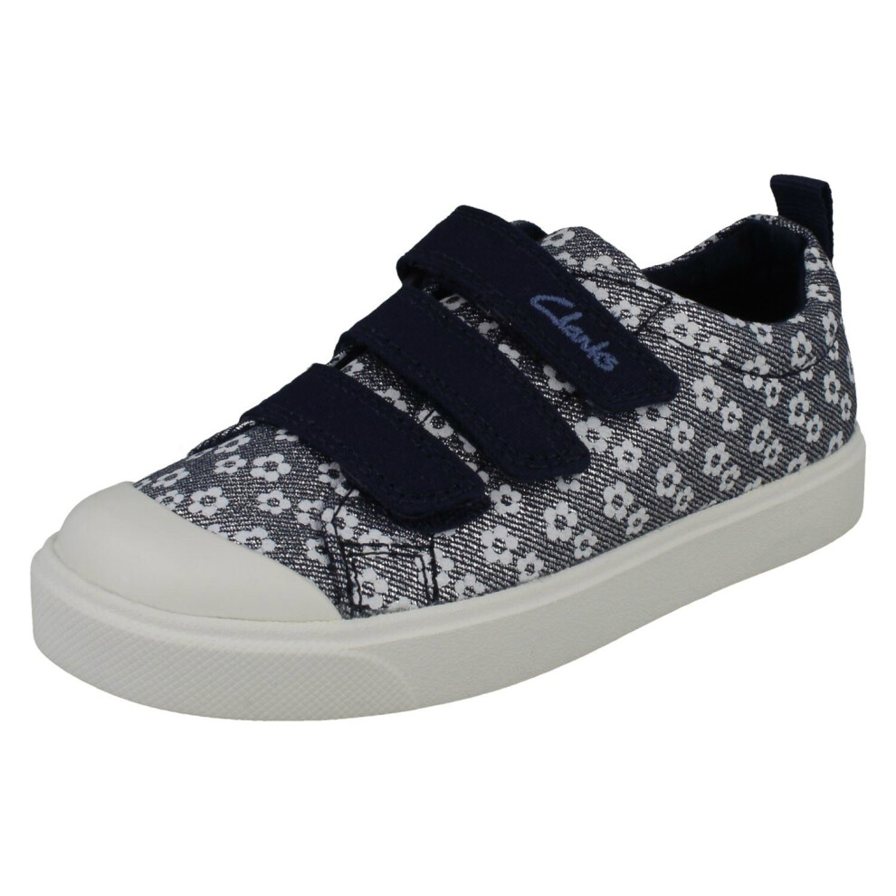 Clarks (Navy, Uk 1.5 Child) Girls Machine Washable Casual Shoes City Vibe - G Fit Blue