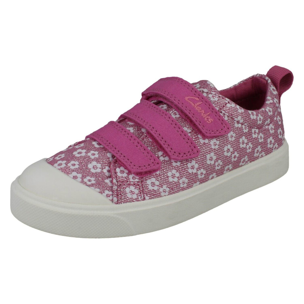 (Pink, UK 10.5 Child) Girls Clarks Machine Washable Casual Shoes City Vibe - G Fit