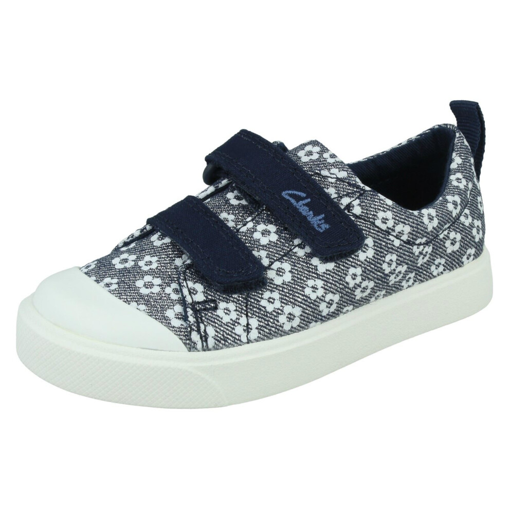 (Navy, UK 4 Infant) Girls Clarks Casual Shoes City Bright - F Fit