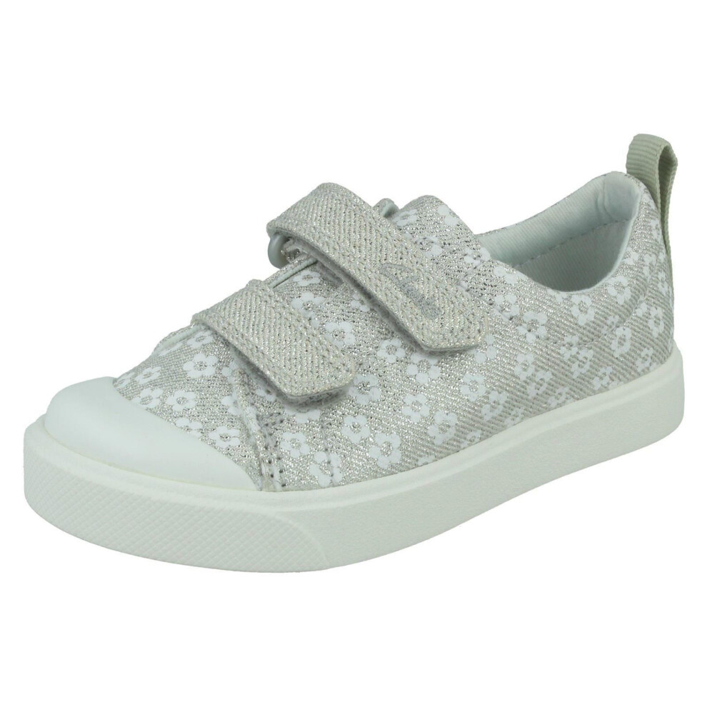 (Silver, UK 9.5 Child) Girls Clarks Casual Shoes City Bright - F Fit