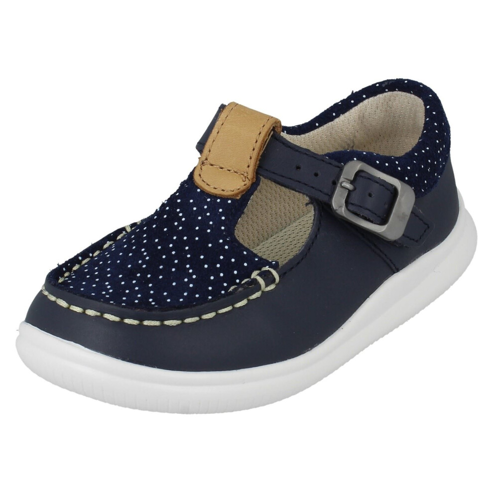 (Navy, UK 6.5 Infant) Girls Clarks Polka Dot Detailed T-Bar Shoes Cloud Rosa T - G Fit