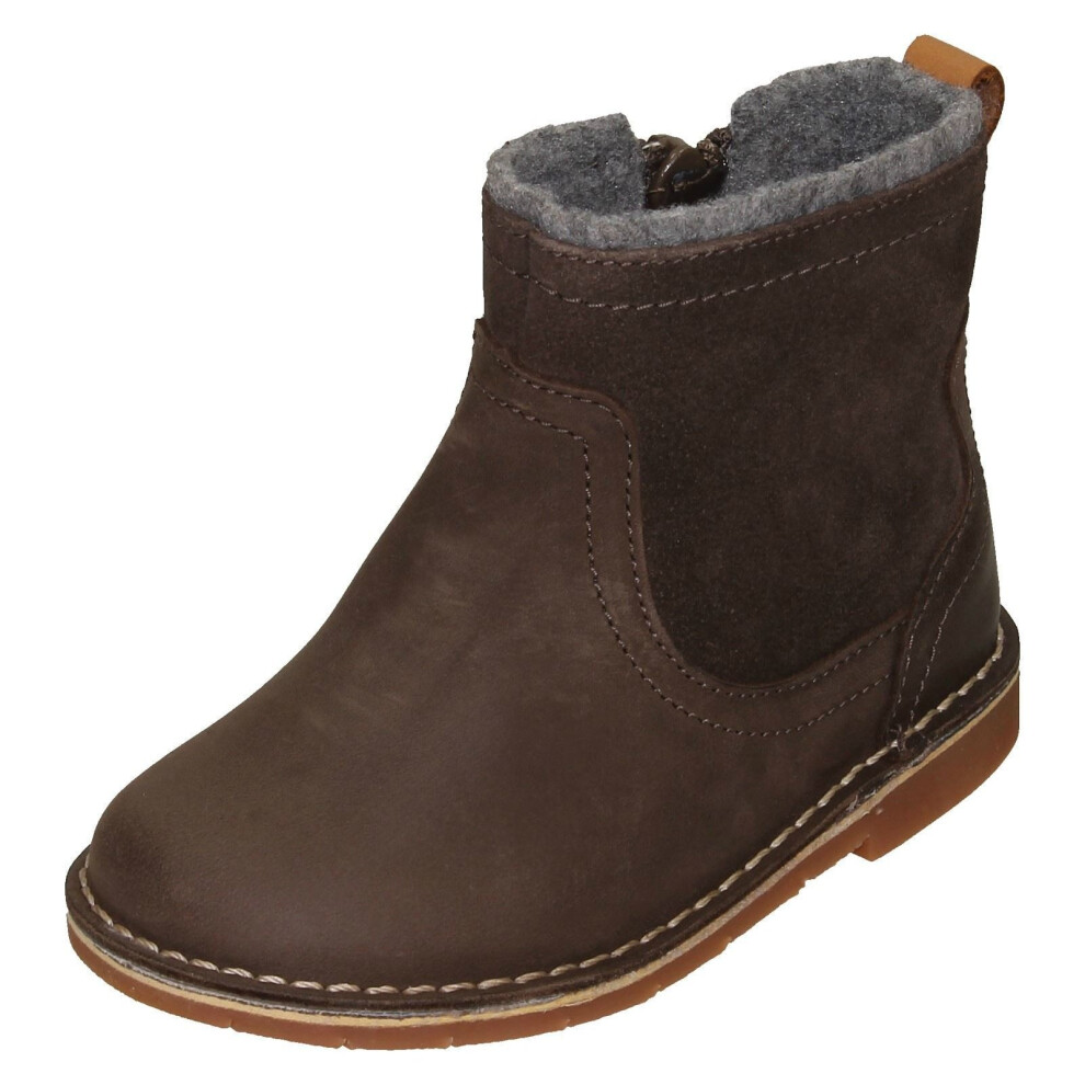 (Brown, UK 4 Infant) Girls Clarks Zip Up Ankle Boots Comet Frost - F Fit