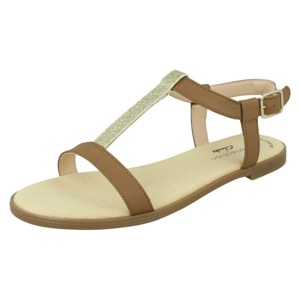 (Tan, UK 7) Ladies Clarks T-Bar Sandals Bay Rosa - D Fit