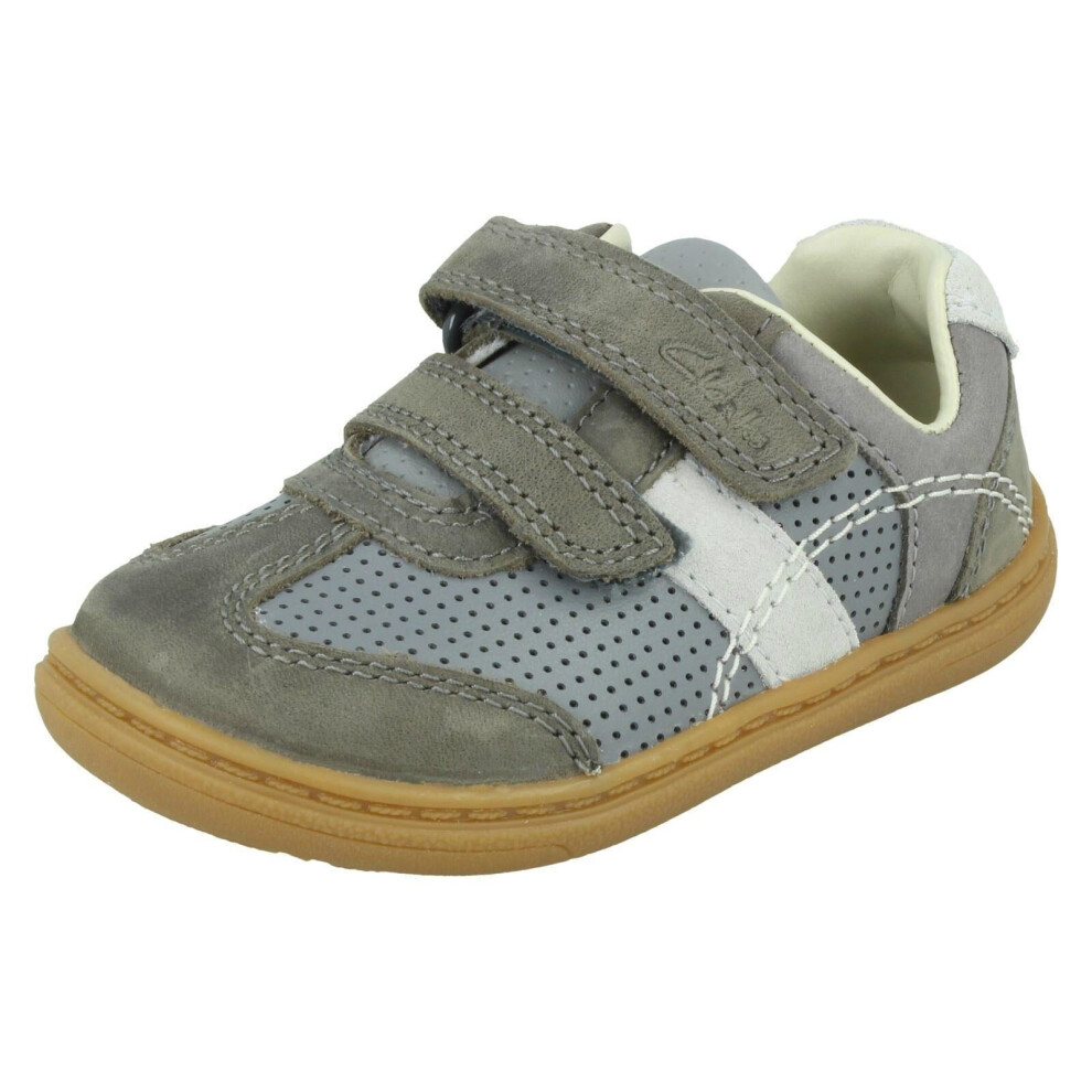 (Grey, UK 5 Infant) Boys Clarks Hook & Loop Casual Shoe Flash Metra - F Fit