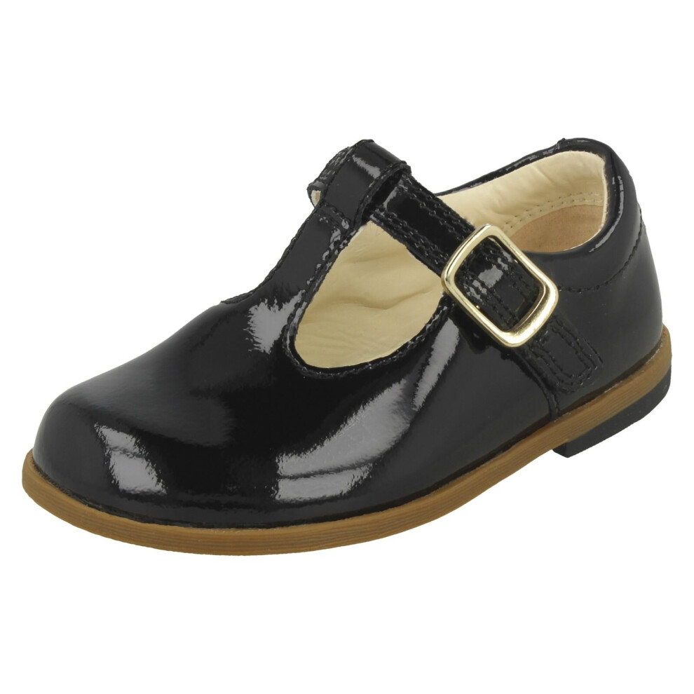 (Black, UK 6 Infant) Girls Clarks T-Bar Shoes Drew Shine - G Fit