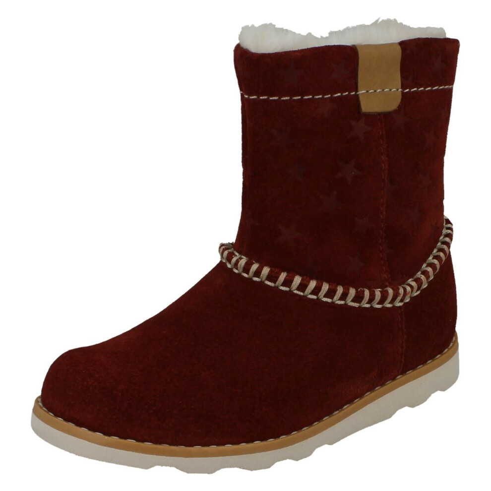 (Red, UK 5.5 Infant) Girls Clarks Casual Warmlined Boots Crown Piper - F Fit