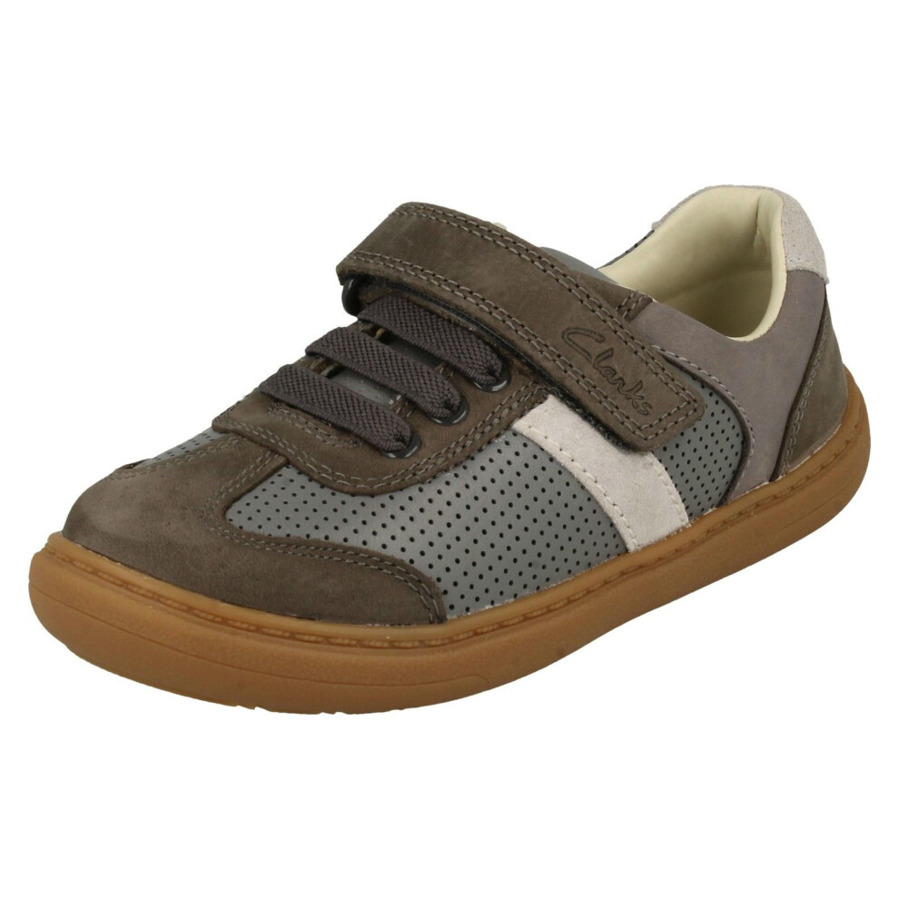 (Grey, UK 11.5 Child) Boys Clarks Hook & Loop Shoes Flash Step K - G Fit