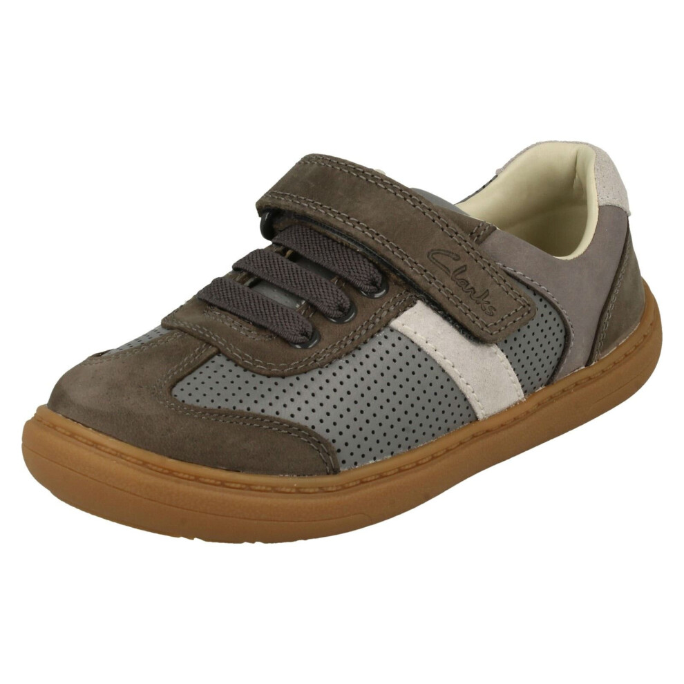 (Grey, UK 11 Child) Boys Clarks Hook & Loop Shoes Flash Step K - G Fit