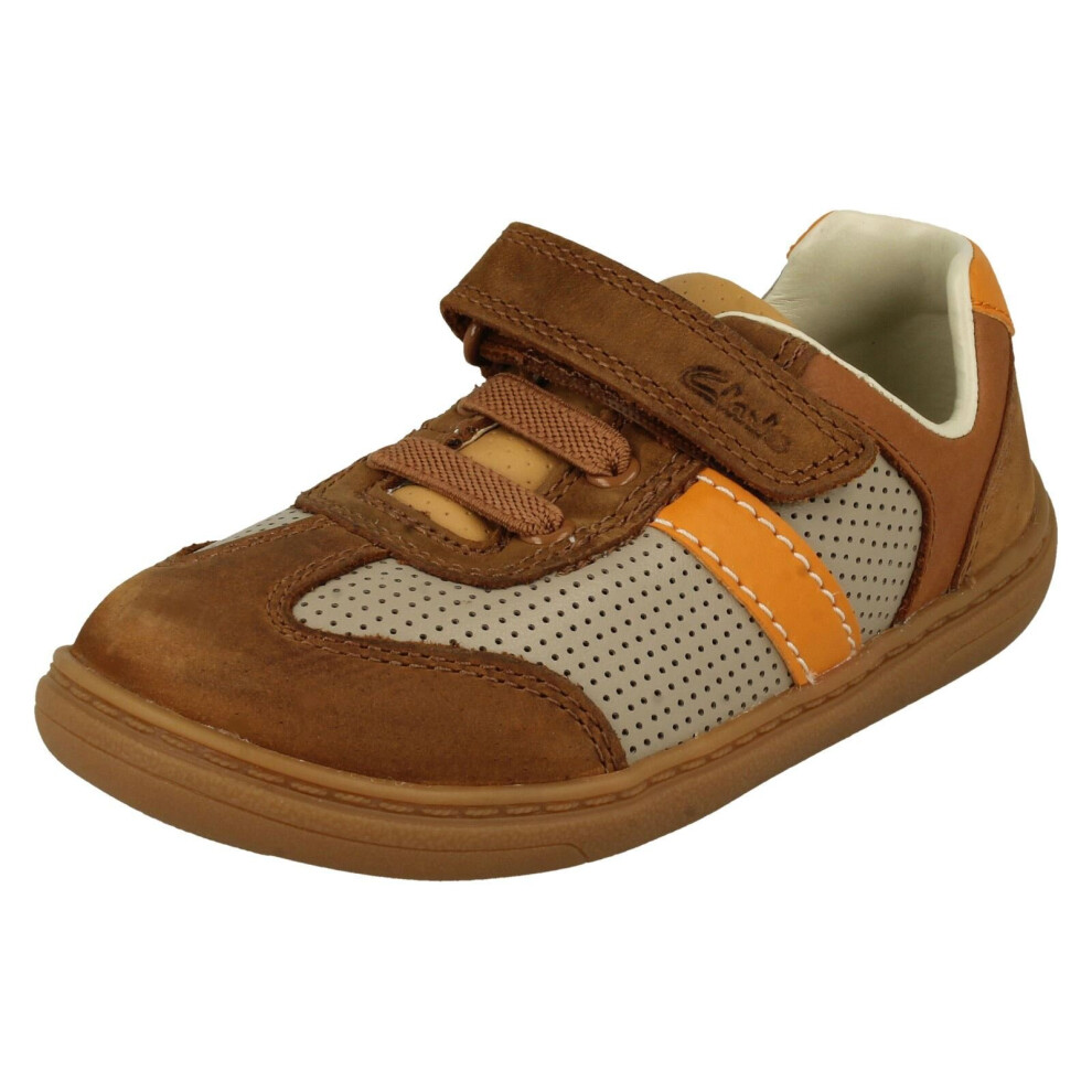 (Tan, UK 9 Child) Boys Clarks Elasticated Lace Detailed Shoes Flash Step T - F Fit