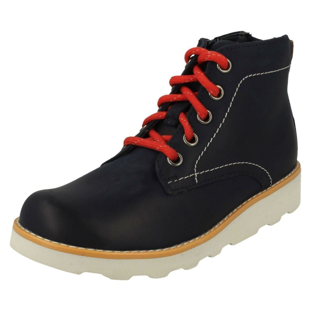 (Navy, UK 12.5 Child) Boys Clarks Lace Up Detailed Boots Crown Hike K - G Fit