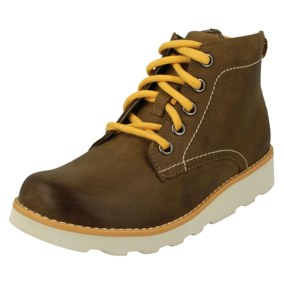 (Tan, UK 11 Child) Boys Clarks Lace Up Detailed Boots Crown Hike K - G Fit