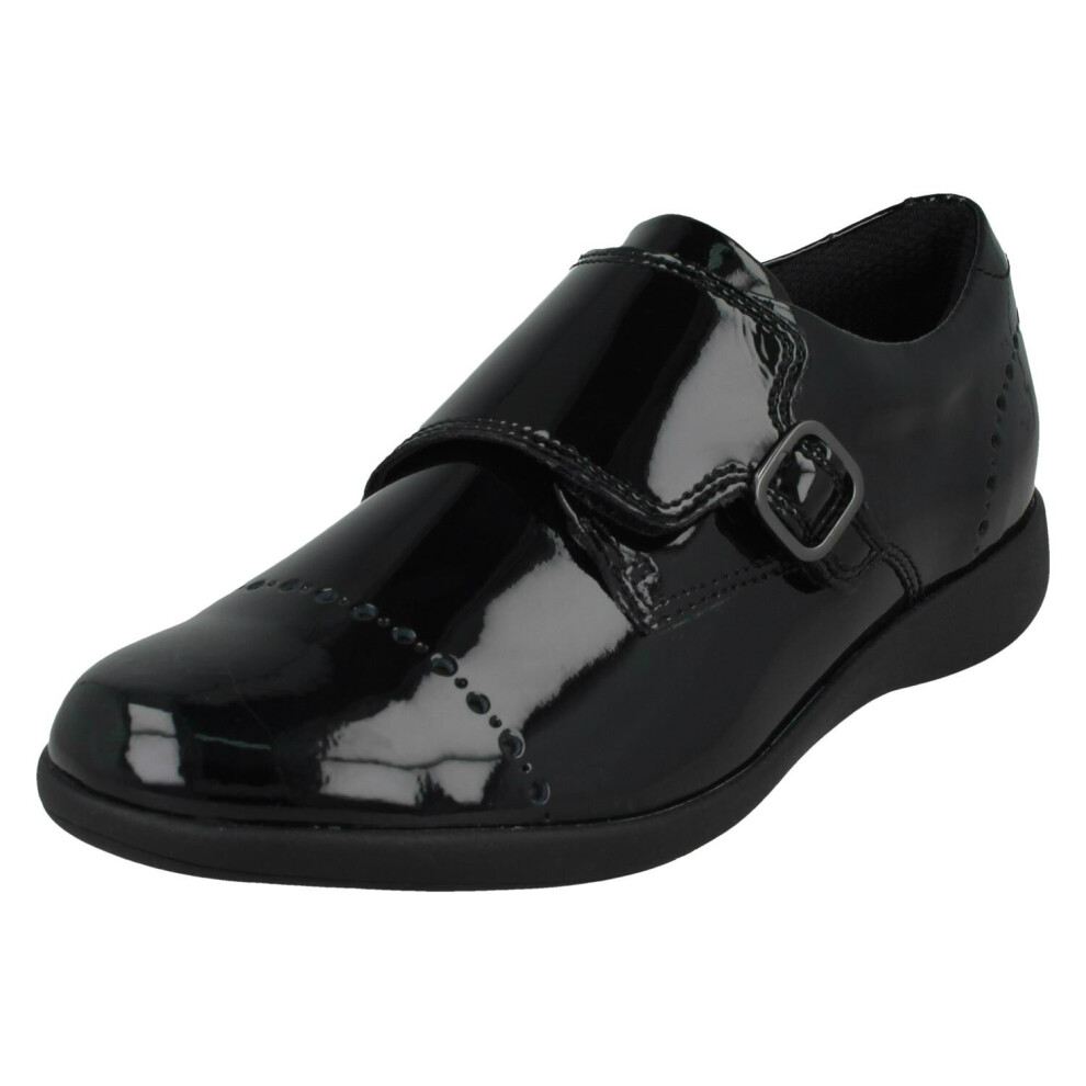 (Black, UK 11.5 Child) Girls Clarks Formal Shoes Etch Strap K - G Fit