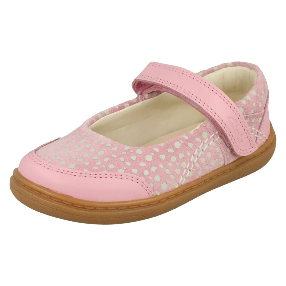 (Pink, UK 7 Infant) Girls Clarks Mary Jane Shoes Flash Stripe - F Fit