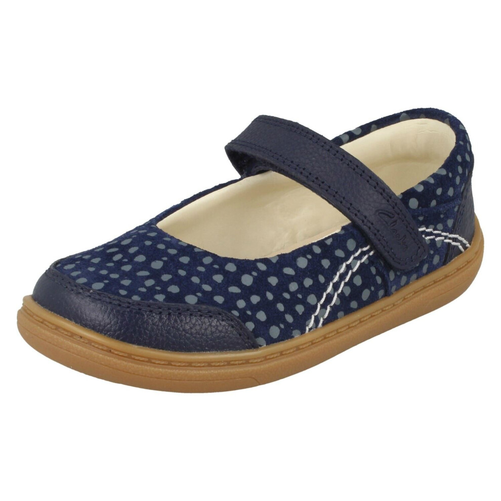 (Navy, UK 7.5 Infant) Girls Clarks Mary Jane Shoes Flash Stripe - G Fit