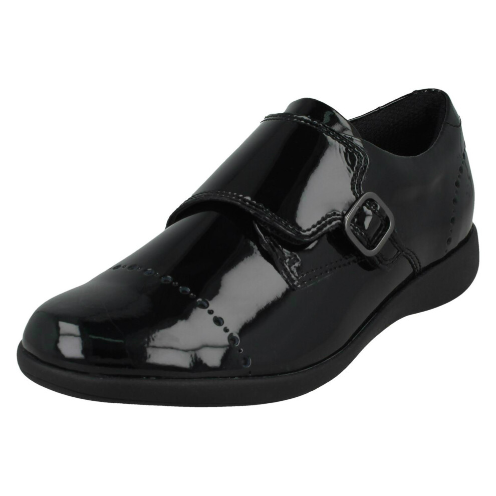 (Black, UK 11 Child) Girls Clarks Formal Shoes Etch Strap K - F Fit