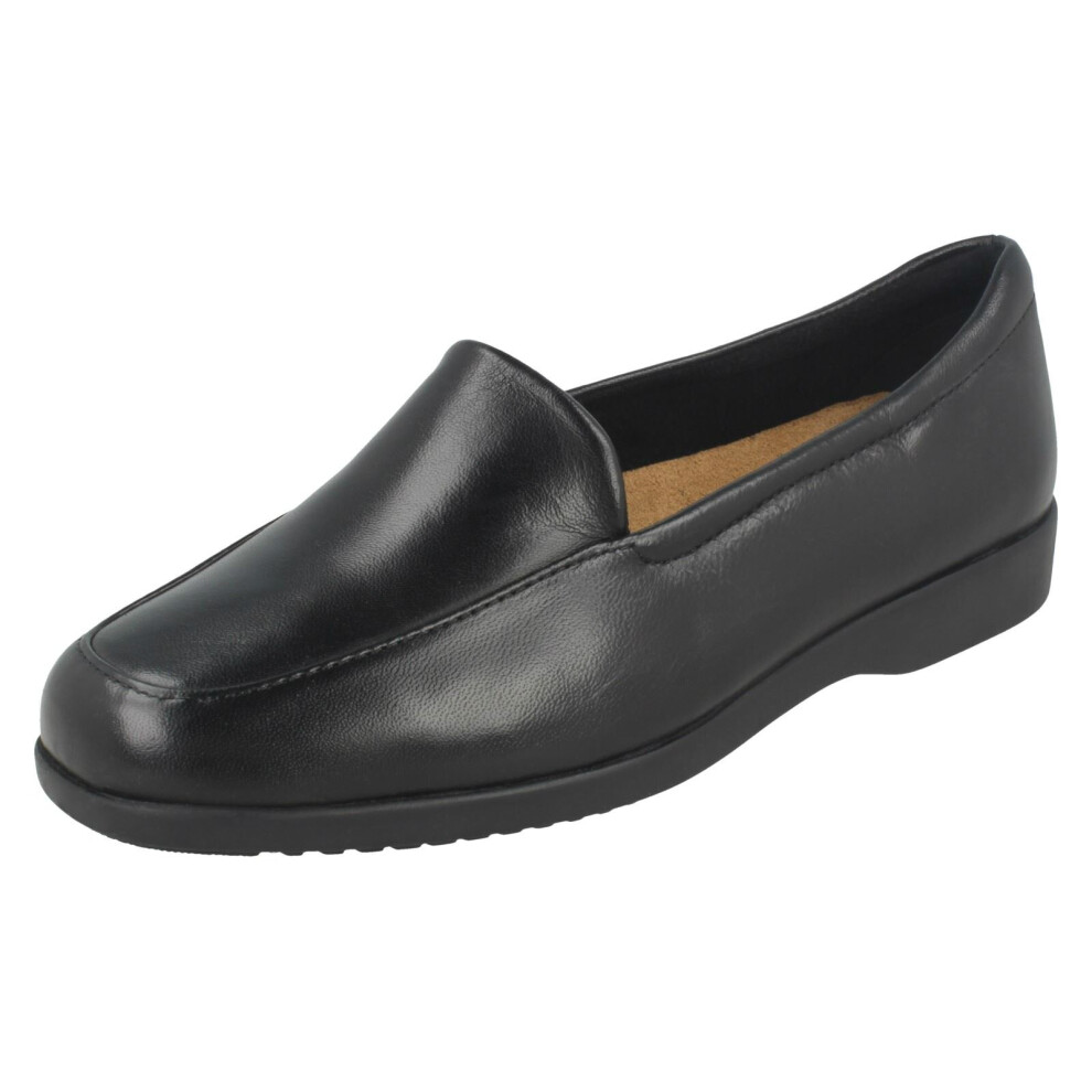 (Black, UK 7) Ladies Clarks Flat Loafer Style Shoes Georgia - E Fit