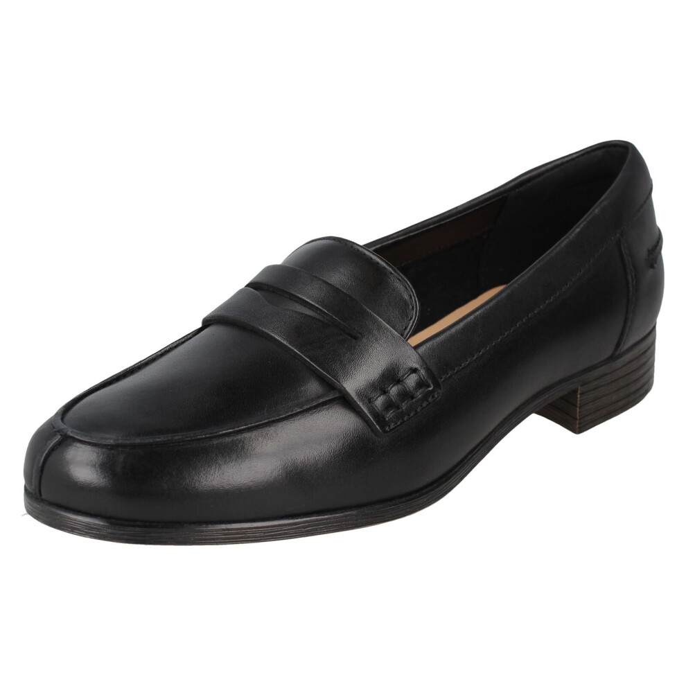 (Black, UK 4) Ladies Clarks Slip On Shoes Hamble Loafer - D Fit