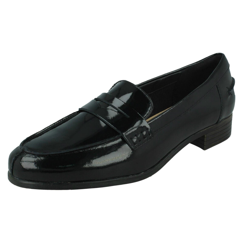 (Black Patent, UK 3) Ladies Clarks Slip On Shoes Hamble Loafer - D Fit