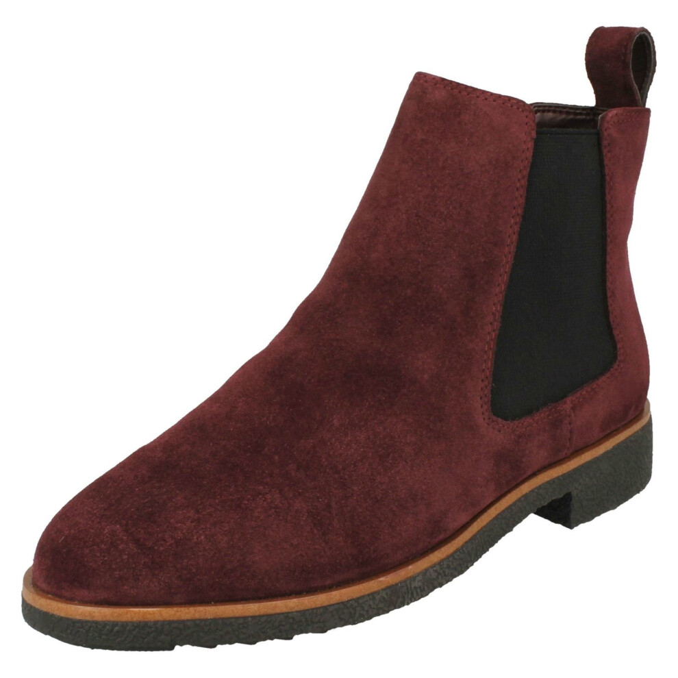 (Burgundy, UK 4) Ladies Clarks Stylish Chelsea Boots Griffin Plaza - D Fit