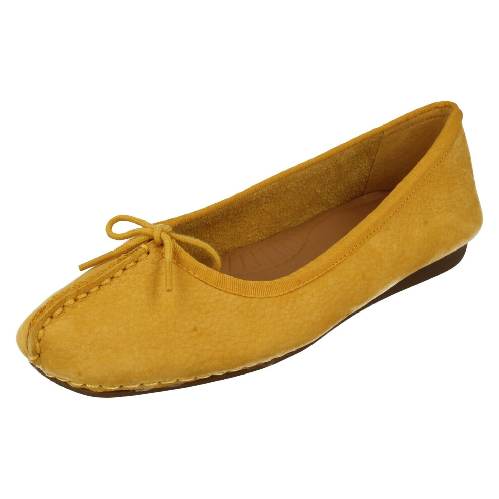 (Yellow, UK 3) Ladies Clarks Comfort Everyday Flats Freckle Ice - D Fit