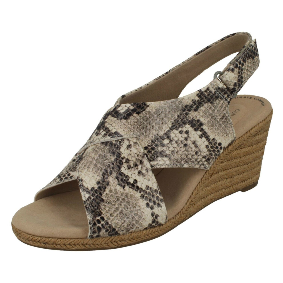 (Taupe, UK 8) Ladies Clarks Wedged Sandals Lafley Lily - D Fit