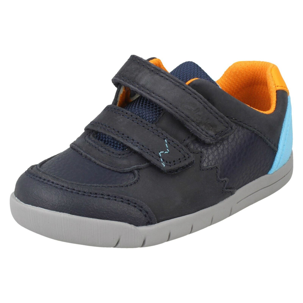 (Navy, UK 4 Infant) Girls Clarks T-Bar First Shoes Roamer Go