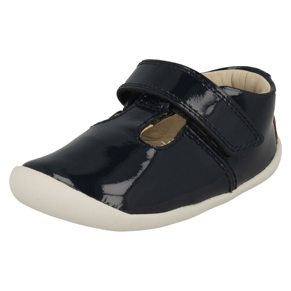 (Navy, UK 2.5 Infant) Girls Clarks T-Bar First Shoes Roamer Go - G Fit