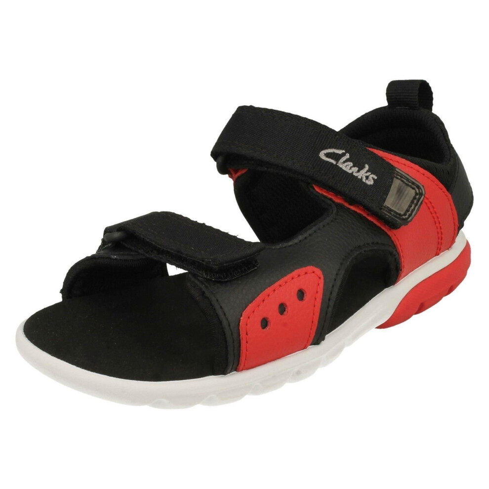 (Red, UK 2 Child) Childrens Clarks Hook And Loop Sandals Rocco Tide K - F Fit