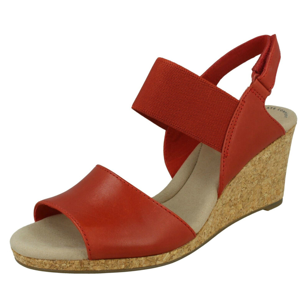 (Red, UK 6) Ladies Clarks Wedged Heel Sandals Lafley Rosen - D Fit