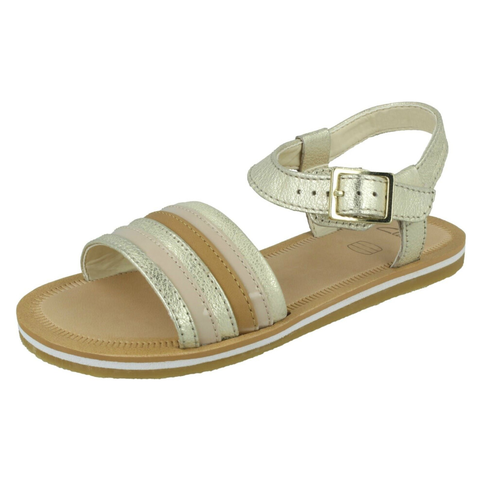 (Gold, UK 7 Infant) Girls Clarks Casual Sandals Finch Stride - F Fit