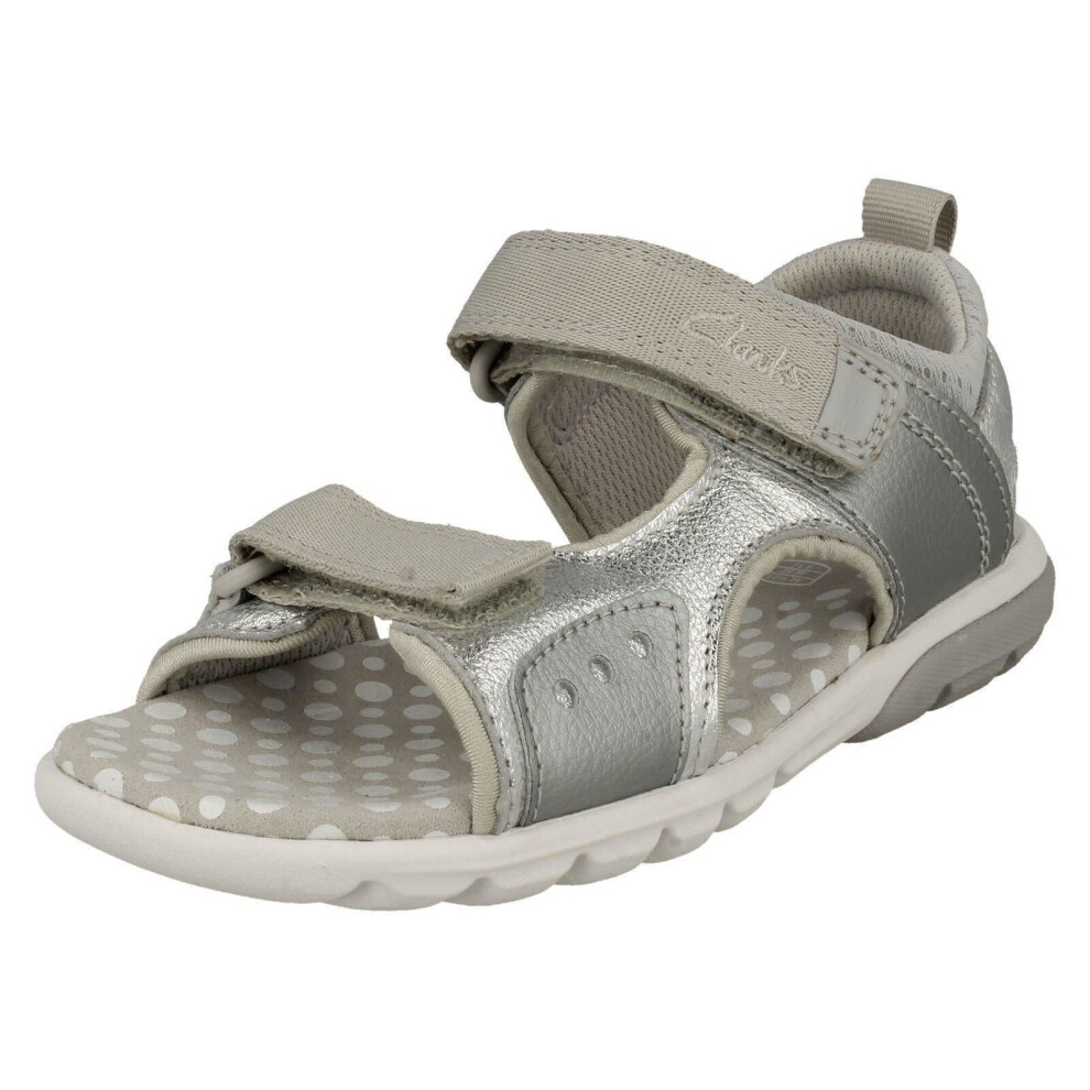 (Silver, UK 12.5 Child) Boys Clarks Hook And Loop Sandals Rocco Wave K - G Fit