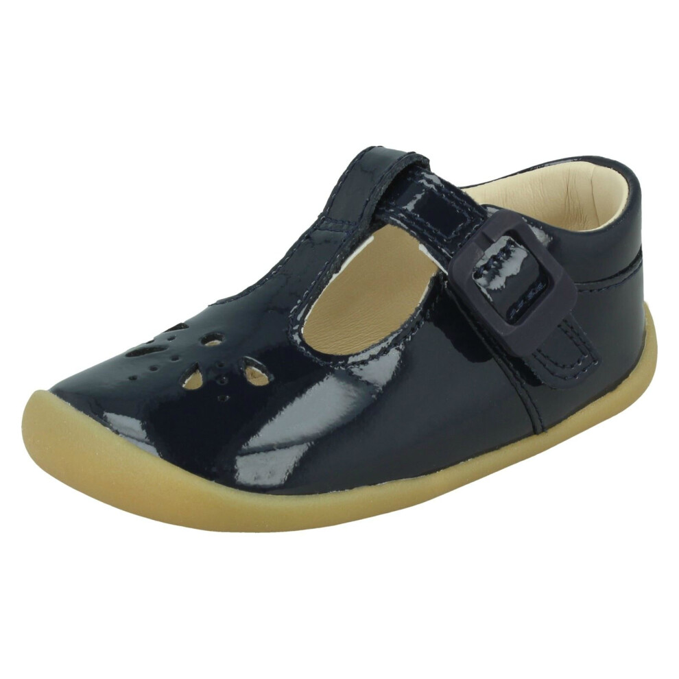 (Navy, UK 5.5 Infant) Girls Clarks Casual T-Bar Shoes Roamer Star - G Fit